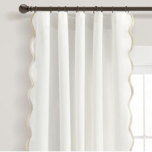 Scallop Edge Window Curtain Panel Pair, 52" W x 84" L, Neutral & White